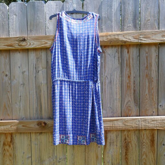 Irving & Fine Womens Large Dress Tank Sleeveless Floral Blue Blouson Pullover - Picture 5 of 8